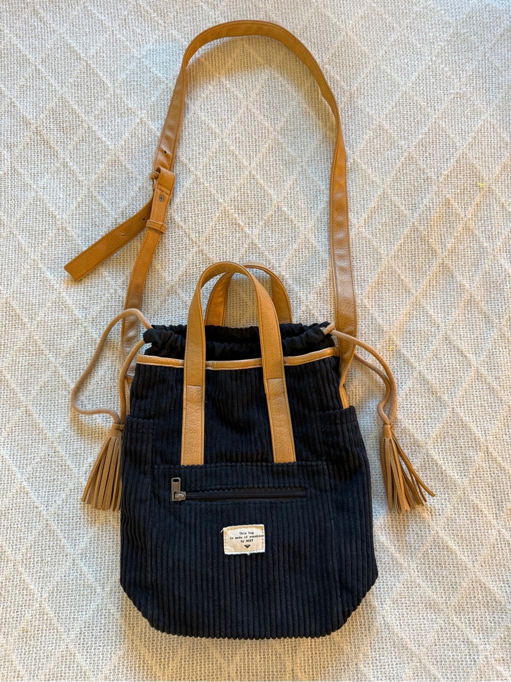 Roxy Little Hippie Corduroy Convertible   Backpack Drawstring Bucket Bag